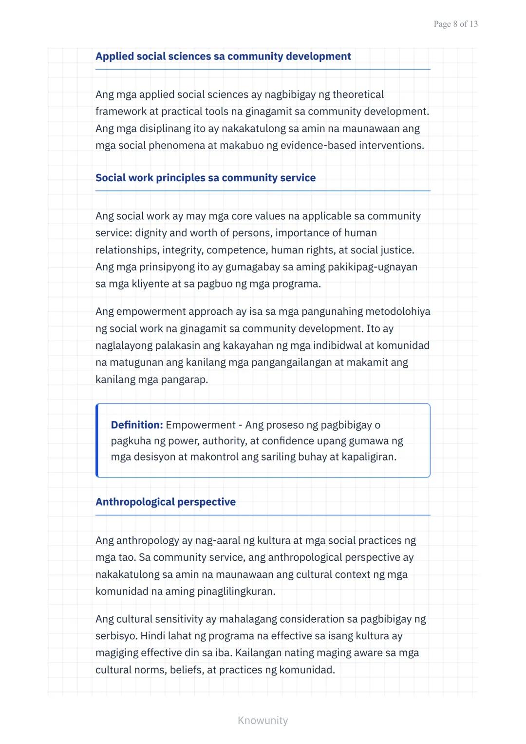 Pagpapalalim sa Pagkilala sa Sarili at Pakikipagkapwa sa
Komunidad
Pag-unawa sa pagtulong sa kapwa at paglilingkod
sa komunidad
Mga Layuning