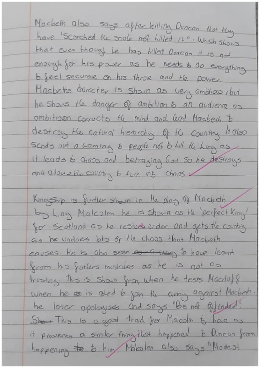 Macbeth
Explore the importance of Kingship in the
play
The theme of kingship is shown in the play by the
three hings, Duncan, Macbeth and Ma