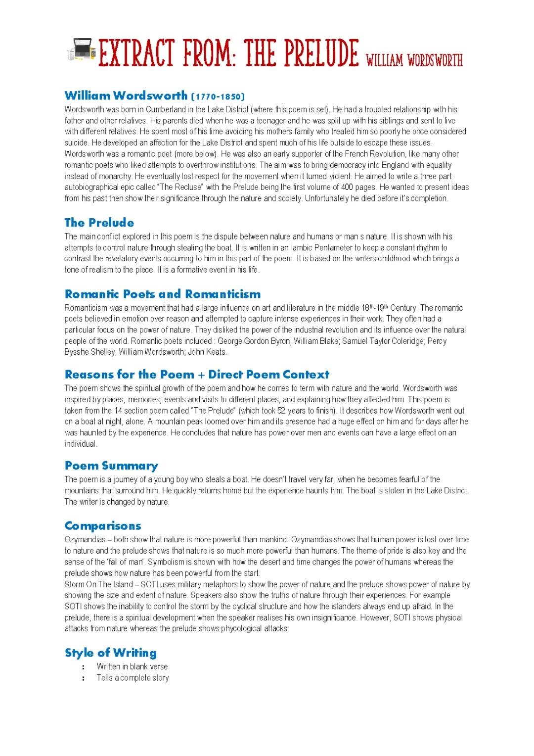 The Prelude: Easy Summary, Key Quotes & Themes - Power and Conflict