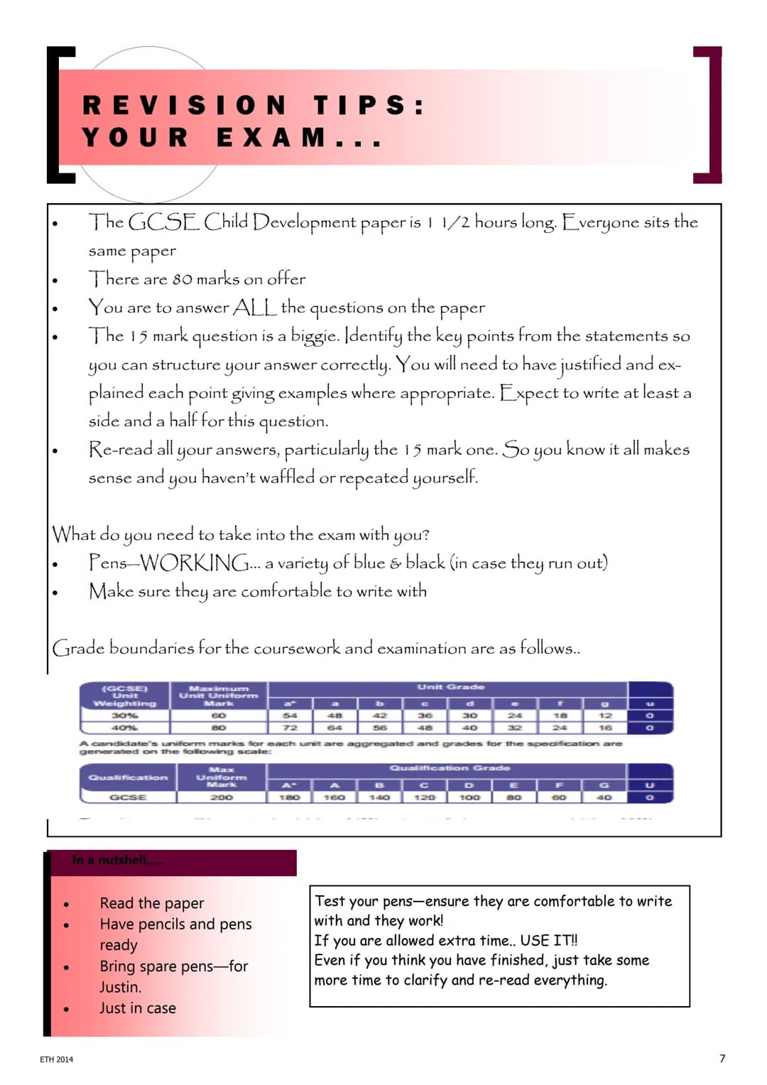 1
So, your coursework is worth 60% which leaves the remaining 40% for the
written exam paper.
OCR GCSE
CHILD DEVELOPMENT
REVISION GUIDE
Ever