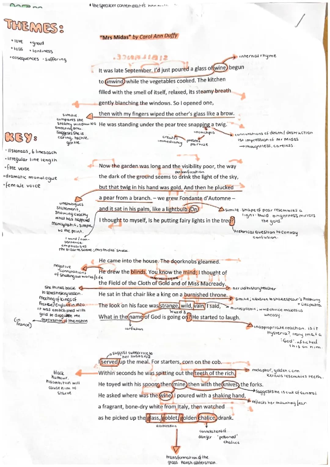Mrs Midas Annotated Poem