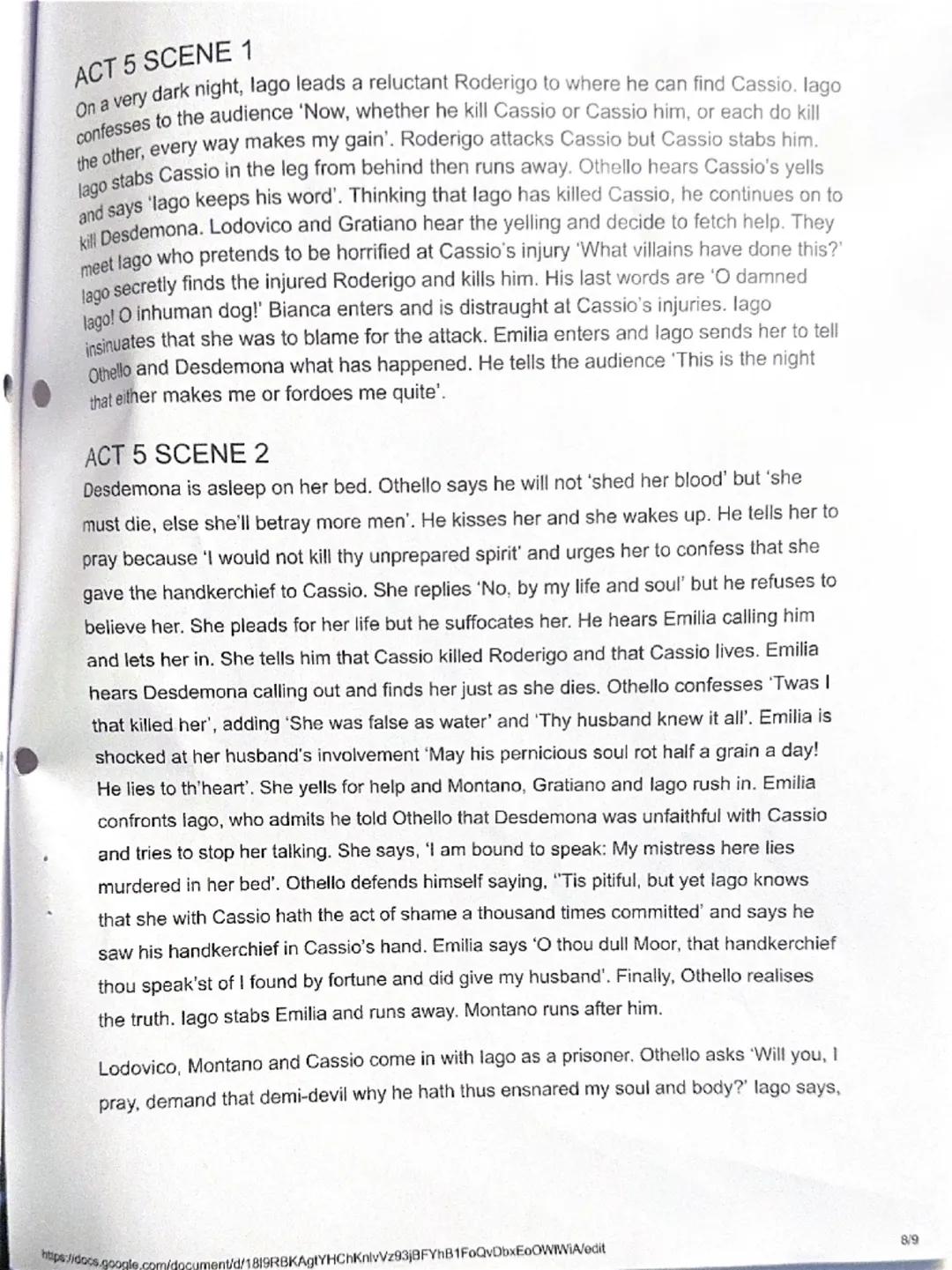 ACT 1 SCENE 1
The play opens as lago is telling Roderigo that he hates Othello because Othello has
promoted Cassio to be his lieutenant inst