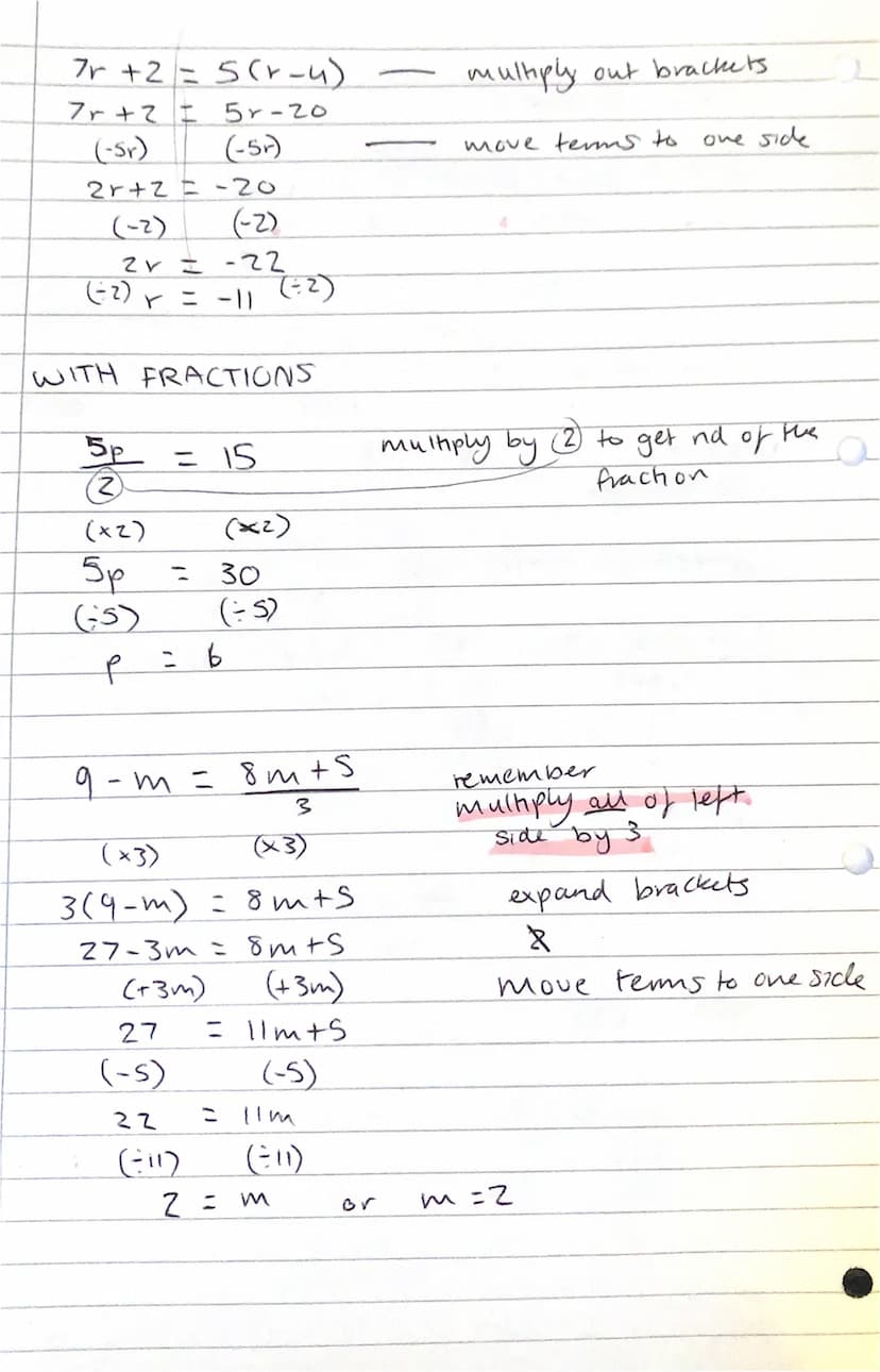 Linear equations
To solve linear equations you need.
letter on its own
on one side
Each line of
working should
have an
equals sign
(+2x)
2
(