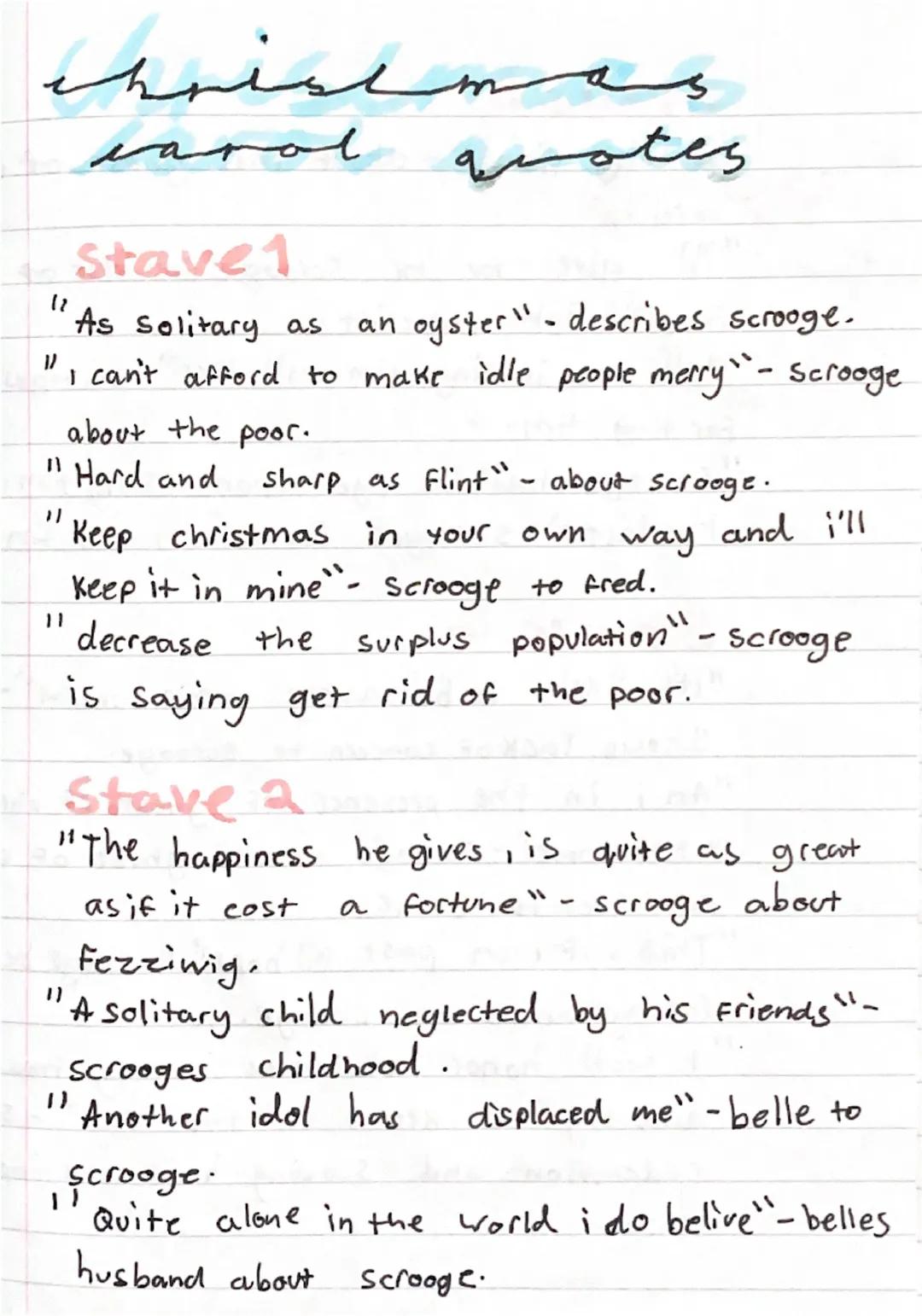 --- OCR Start ---
christmas
12
carol quotes
Stave 1
"As Solitary as an oyster" - describes scrooge.
"I can't afford to make idle people merr