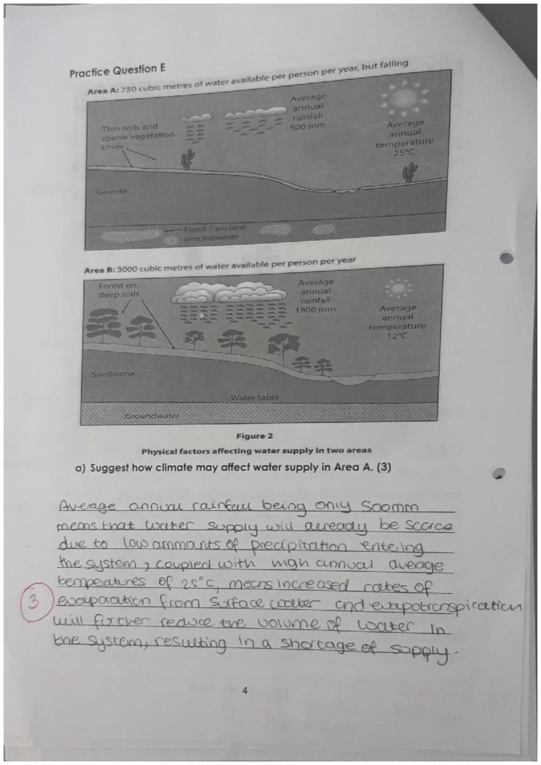 Practice Question C
Study figure 2.
Figure 2 The Water Cycle
Precipitation
Evaporation
Precipitation
Vapour transport
Glaciers Evapotranspir