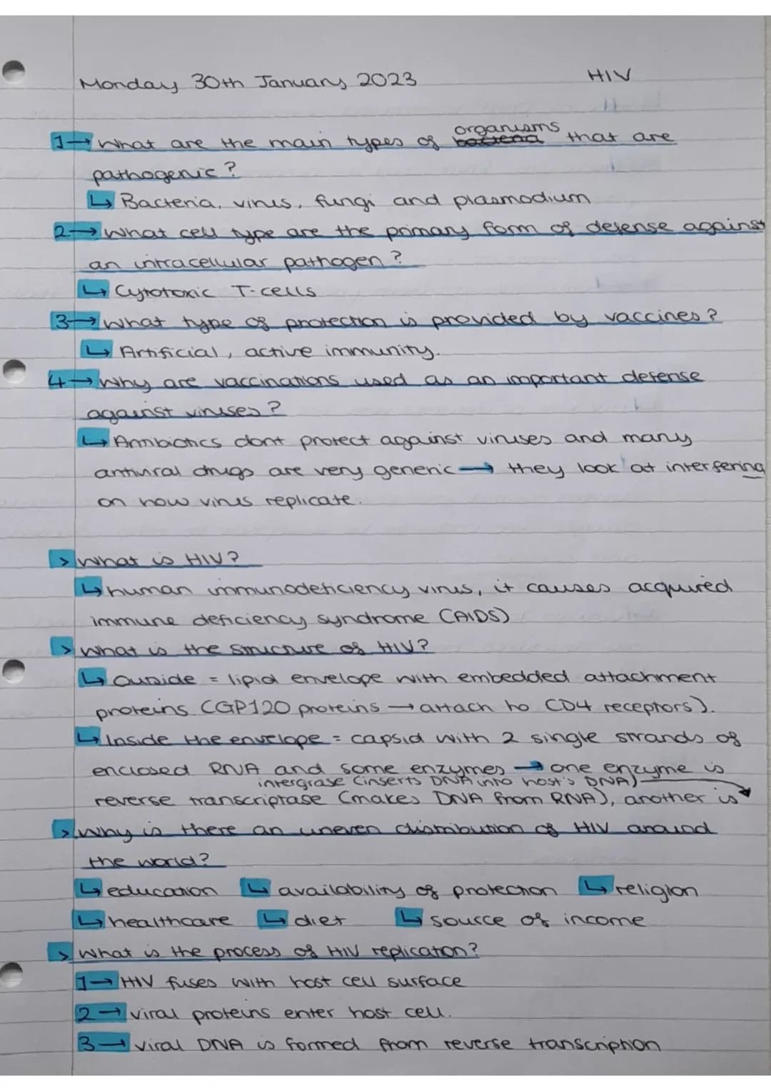 Monday 30th January 2023
HIV
organisms
1- What are the main types of bactena
pathogenic?
Bacteria, vinus, fungi and plasmodium
that are
2→ W