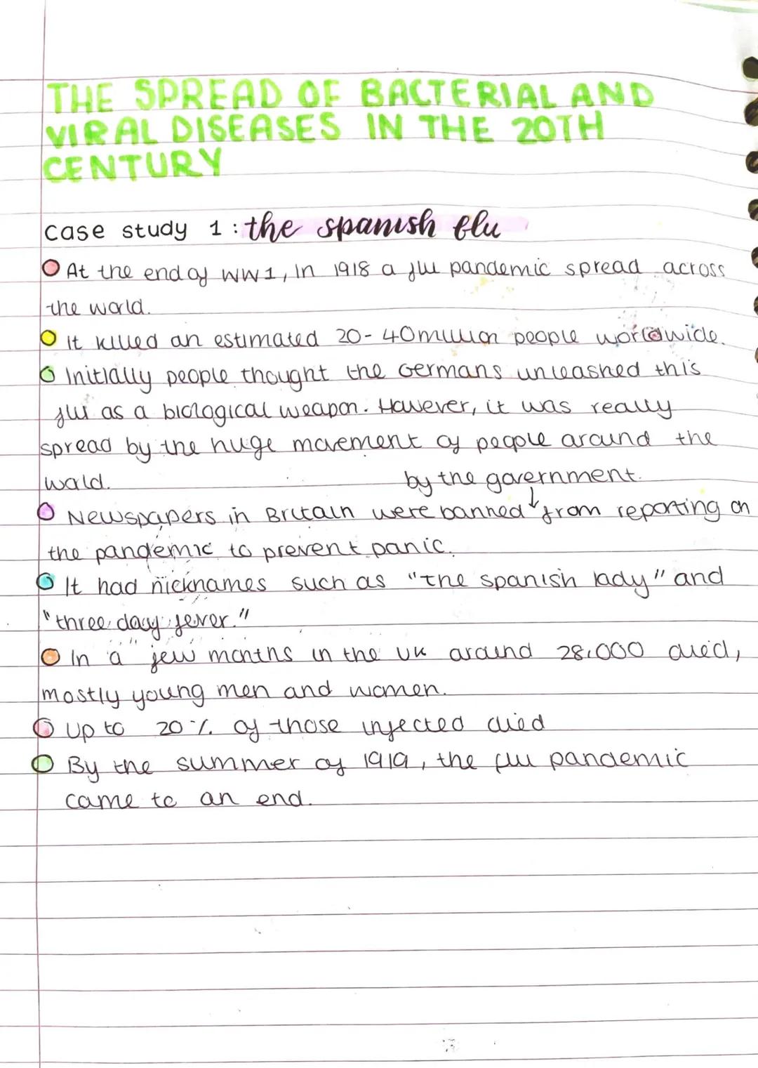 THE SPREAD OF BACTERIAL AND
VIRAL DISEASES IN THE 20TH
CENTURY
case study 1: the spanish blu
● At the end of WW1, in 1918 a flu pandemic spr