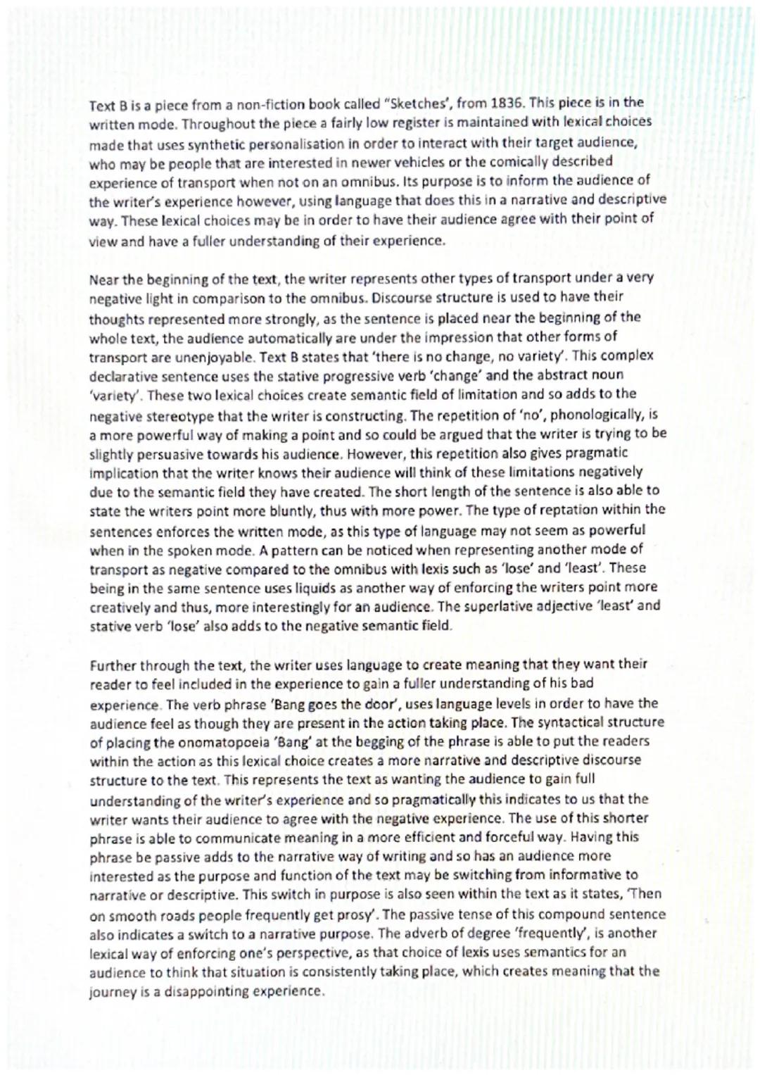 Text B is a piece from a non-fiction book called "Sketches", from 1836. This piece is in the
written mode. Throughout the piece a fairly low