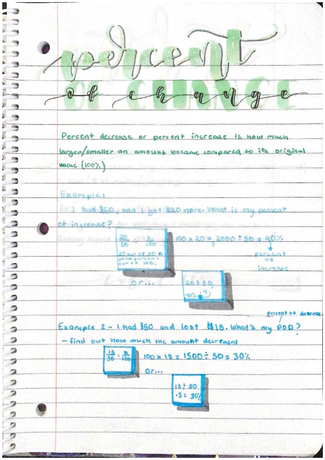 # percent
of change

Percent decrease or percent increase is how much
larger/smaller an amount became compared to its original
Maluc (100%)
