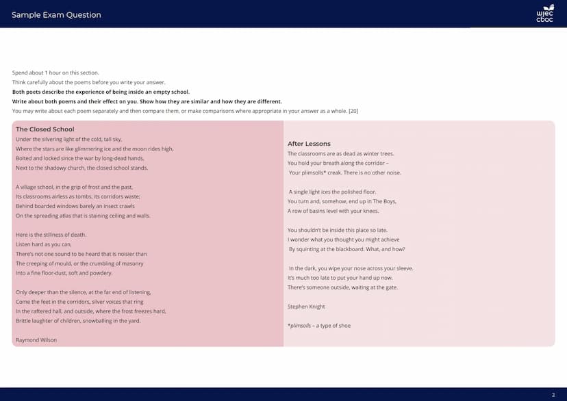 Unseen Poetry Comparison
How do I read unseen poems?
Read and annotate. Read the poems slowly and carefully two or
three times before you st