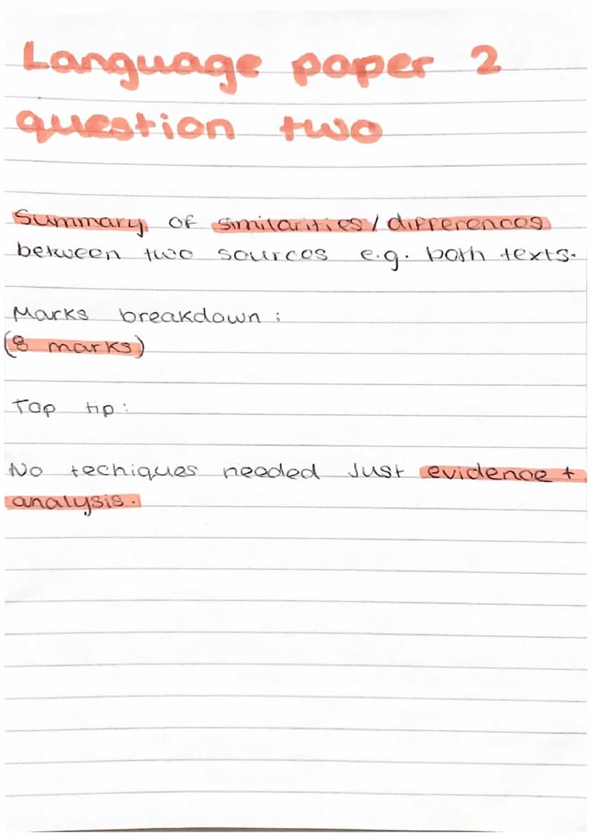 Language paper 2
question one
Shade / highlight & true statements
Marks
나
breakdown:
marks
Top tips:
Have
extract
next
10
the questions
and
