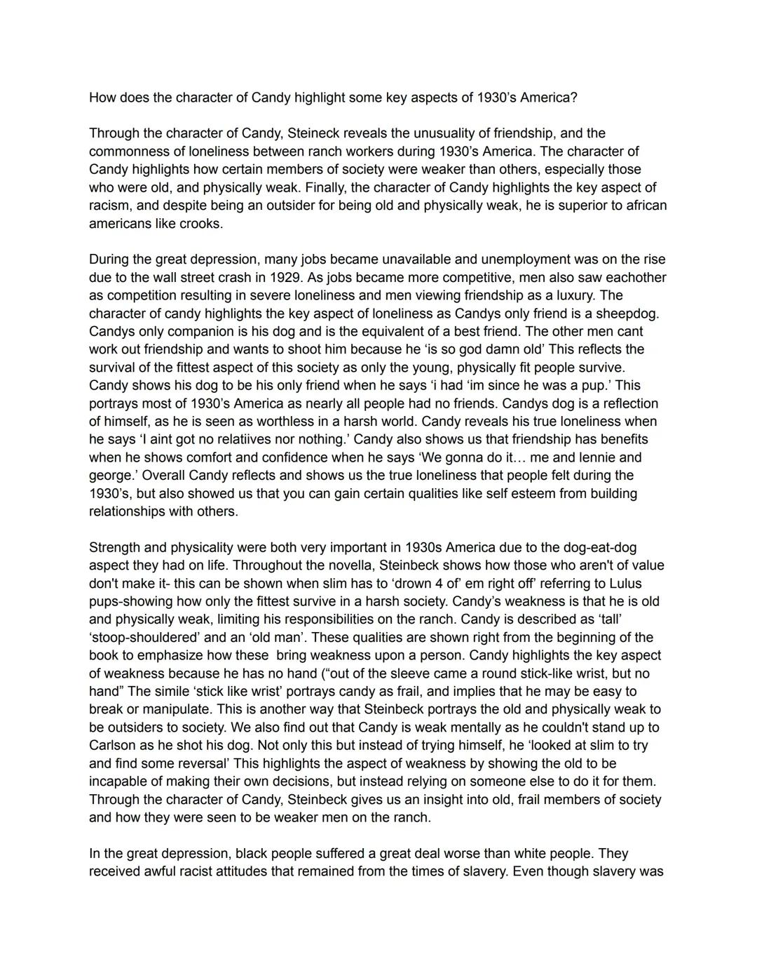 Candy essay- Of Mice And Men english literature GSCE