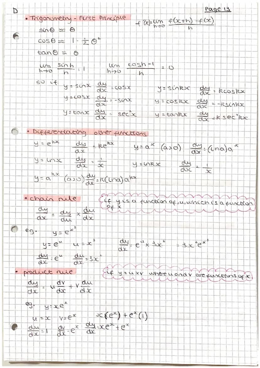C
Differentiation
.
Differentiation
y = f (oc)
dy = f (x)
doc
• First Principles
f'(x) = lim f(x+h)-f(x)
[→]
h
as h tends to zero'
example
p
