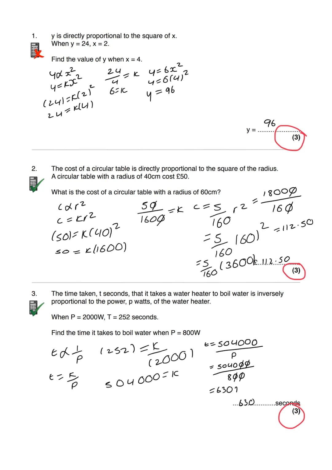 Name:
Exam Style Questions
Direct and Inverse Proportion
Ensure you have: Pencil, pen, ruler, protractor, pair of compasses and eraser
You m