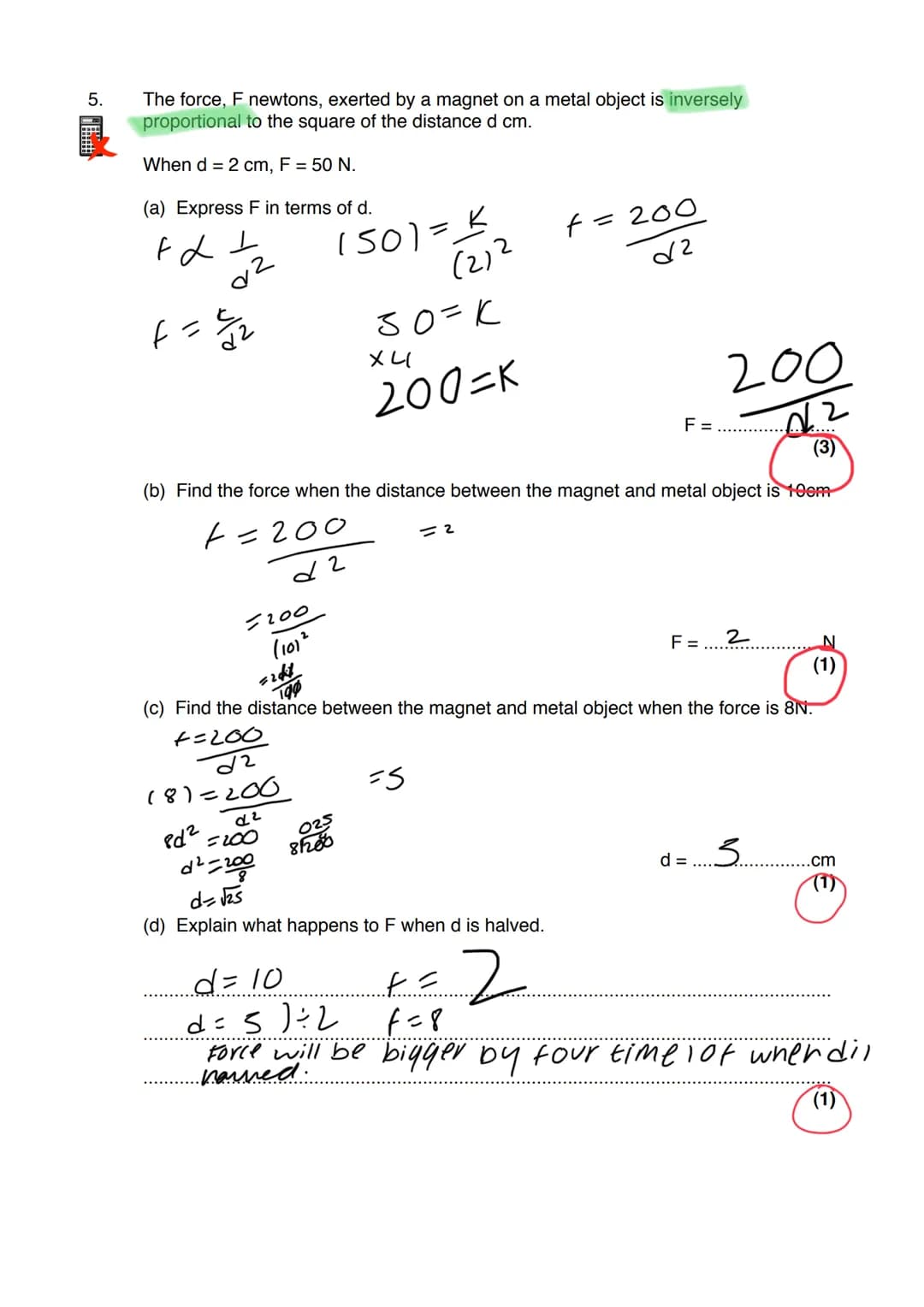 Name:
Exam Style Questions
Direct and Inverse Proportion
Ensure you have: Pencil, pen, ruler, protractor, pair of compasses and eraser
You m