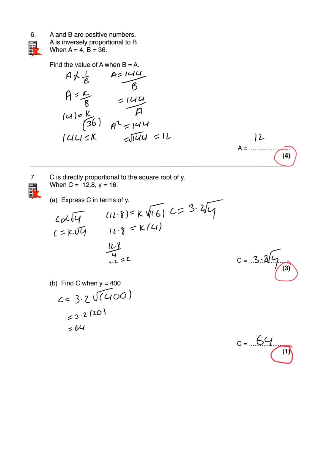 Name:
Exam Style Questions
Direct and Inverse Proportion
Ensure you have: Pencil, pen, ruler, protractor, pair of compasses and eraser
You m