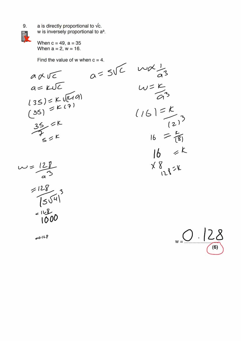 Name:
Exam Style Questions
Direct and Inverse Proportion
Ensure you have: Pencil, pen, ruler, protractor, pair of compasses and eraser
You m