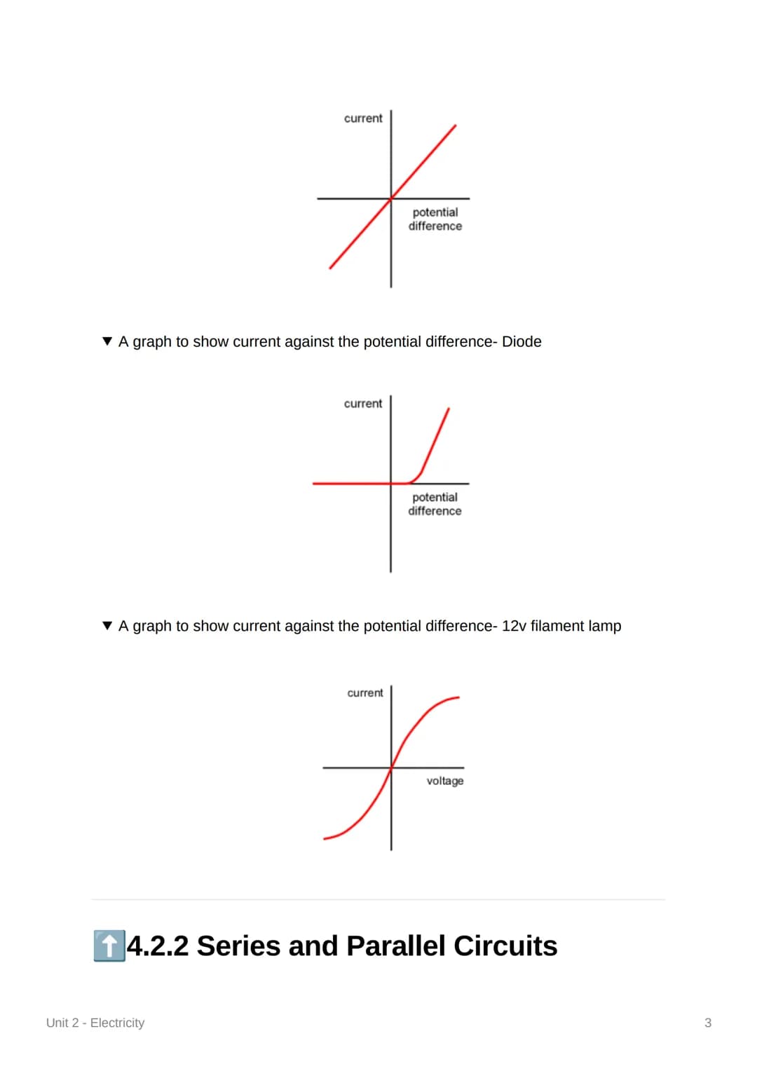 8
Unit 2 - Electricity
4.2.1 Current, Resistance and Potential
Difference
▼ Electrical Current
▼ What is electrical current?
the flow of ele