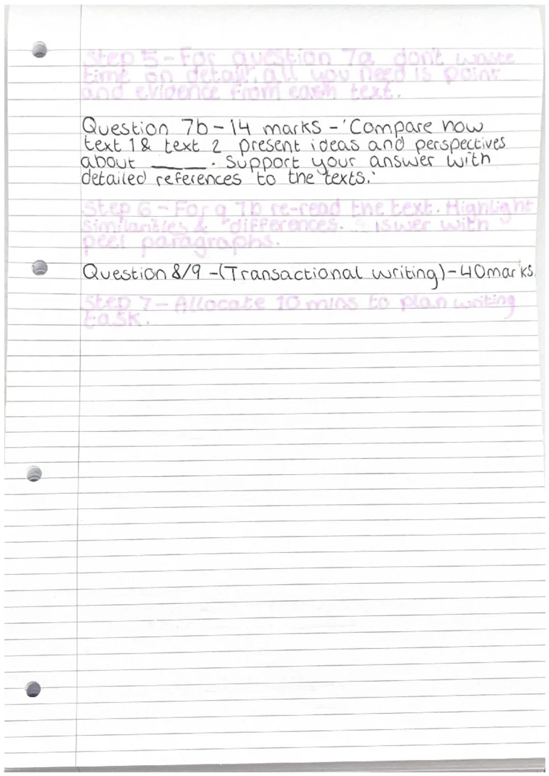 # English Language paper 2

Step 1- Read the entire paper & highlight the
relevant key words before reading time insert

Question 1-2 marks 