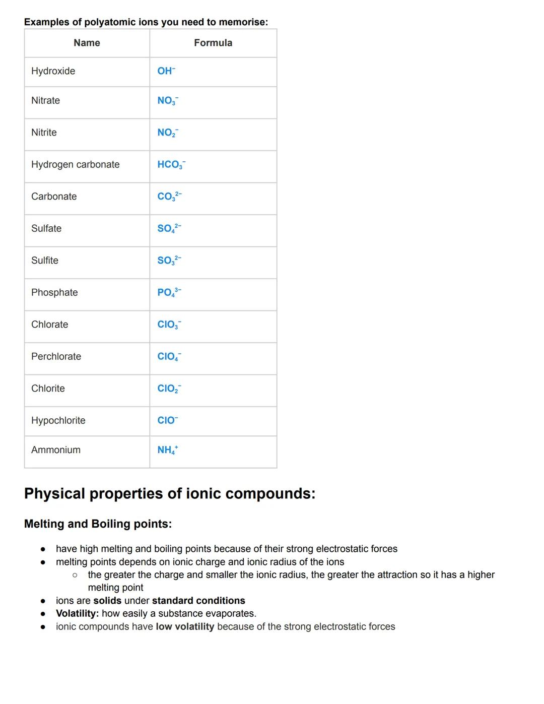 C4.1 lonic bonding and structure
Ionic bond: an electrostatic attraction between oppositely-charged ions
● Cations: positively charged ions 