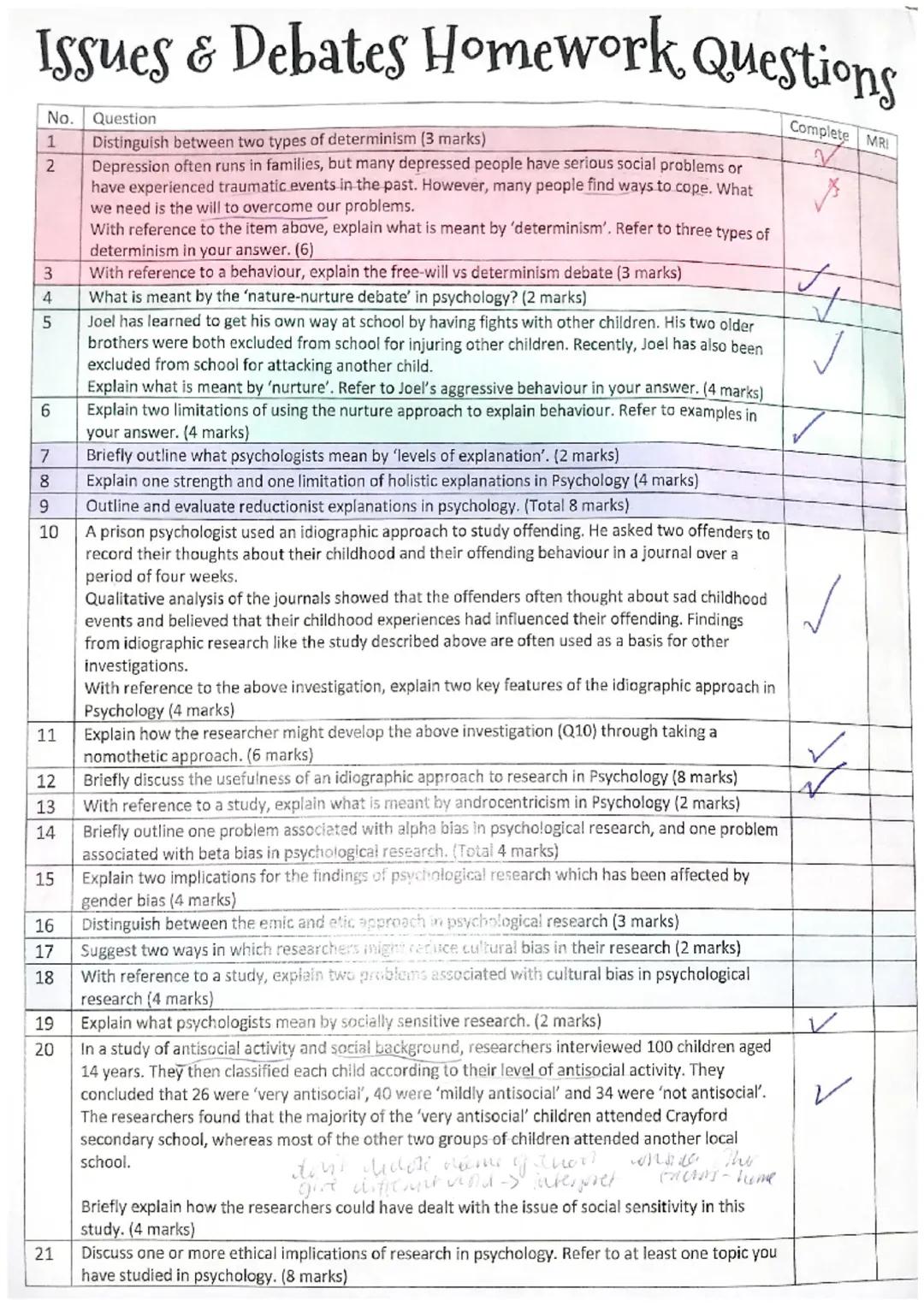 Aqa a level psychology issues and debates questions