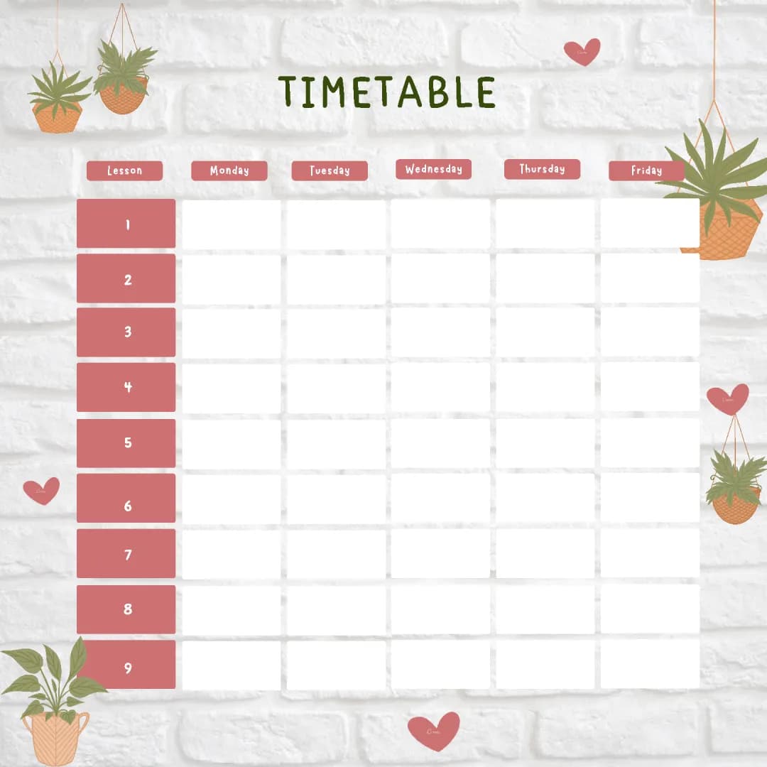 Free Lesson Timetables & Class Schedules for Students