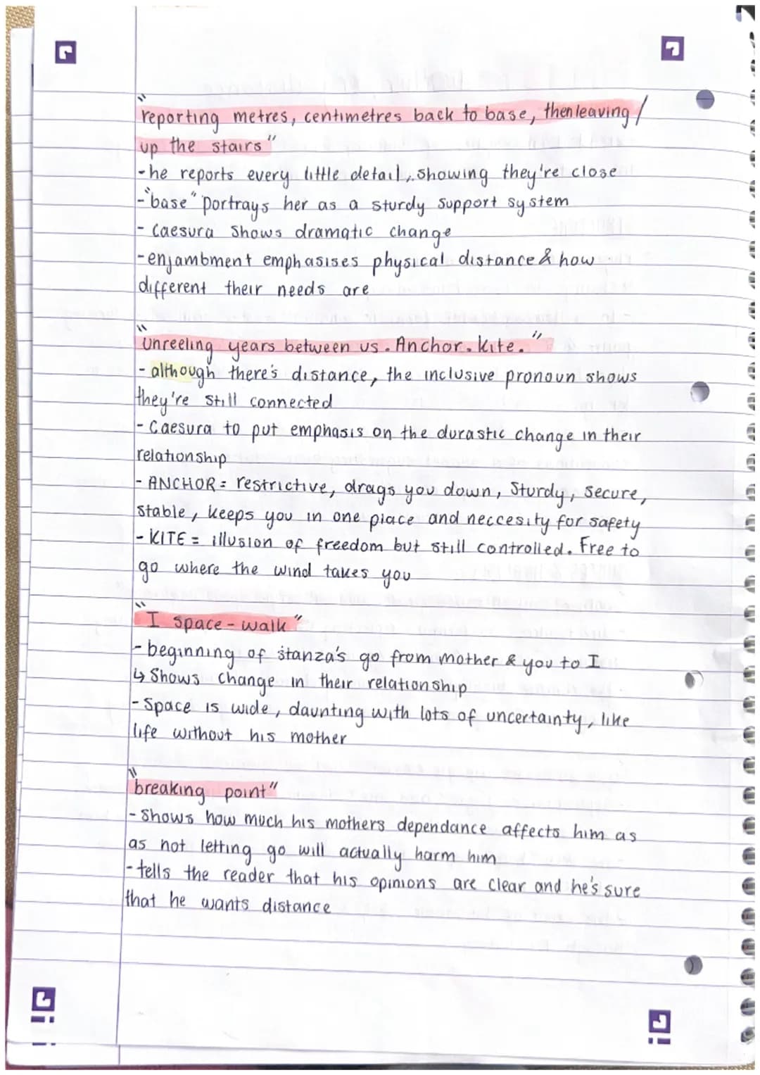 G
POETRY - mother, any distance
SUMMARY-
extended metaphor of moving house shows the change
in relationship of a mother and son
STRUCTURE
rh