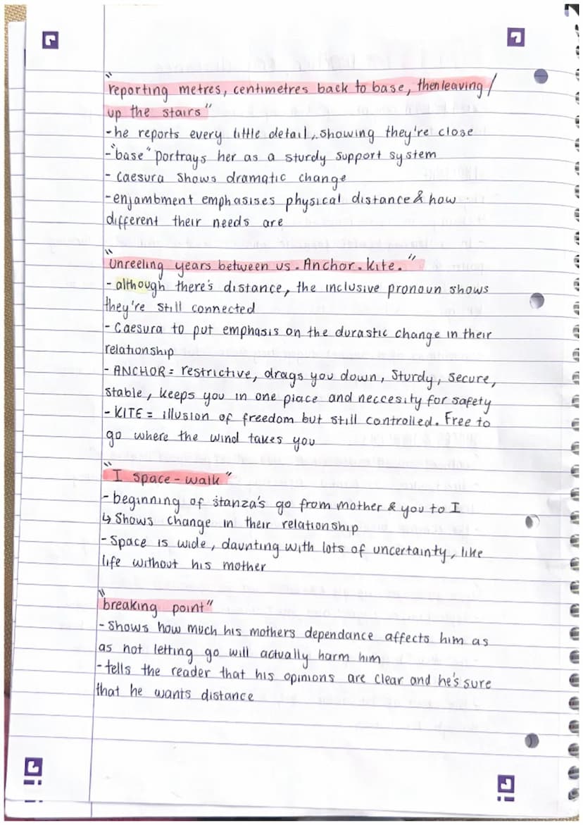 G
POETRY - mother, any distance
SUMMARY-
extended metaphor of moving house shows the change
in relationship of a mother and son
STRUCTURE
rh