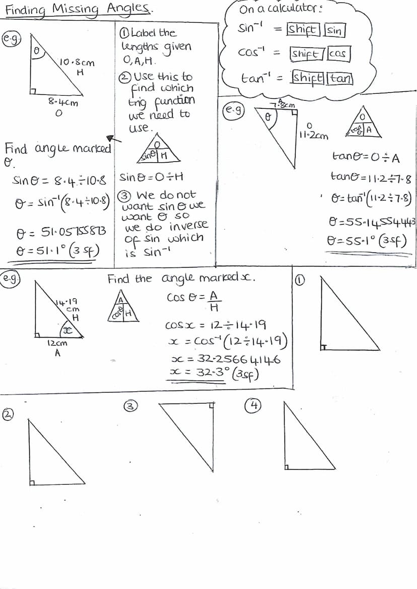 SOH CAH TOA
Į
sing H
e
0 = SinOxH
H= 0 ÷Sin
Sine = 0÷H
ថៃ្ងទី០
O
SC
Finding Missing Lengths.
O
10 Label the
H
A
cos*H
0
64°
A = COSOXH
H = A