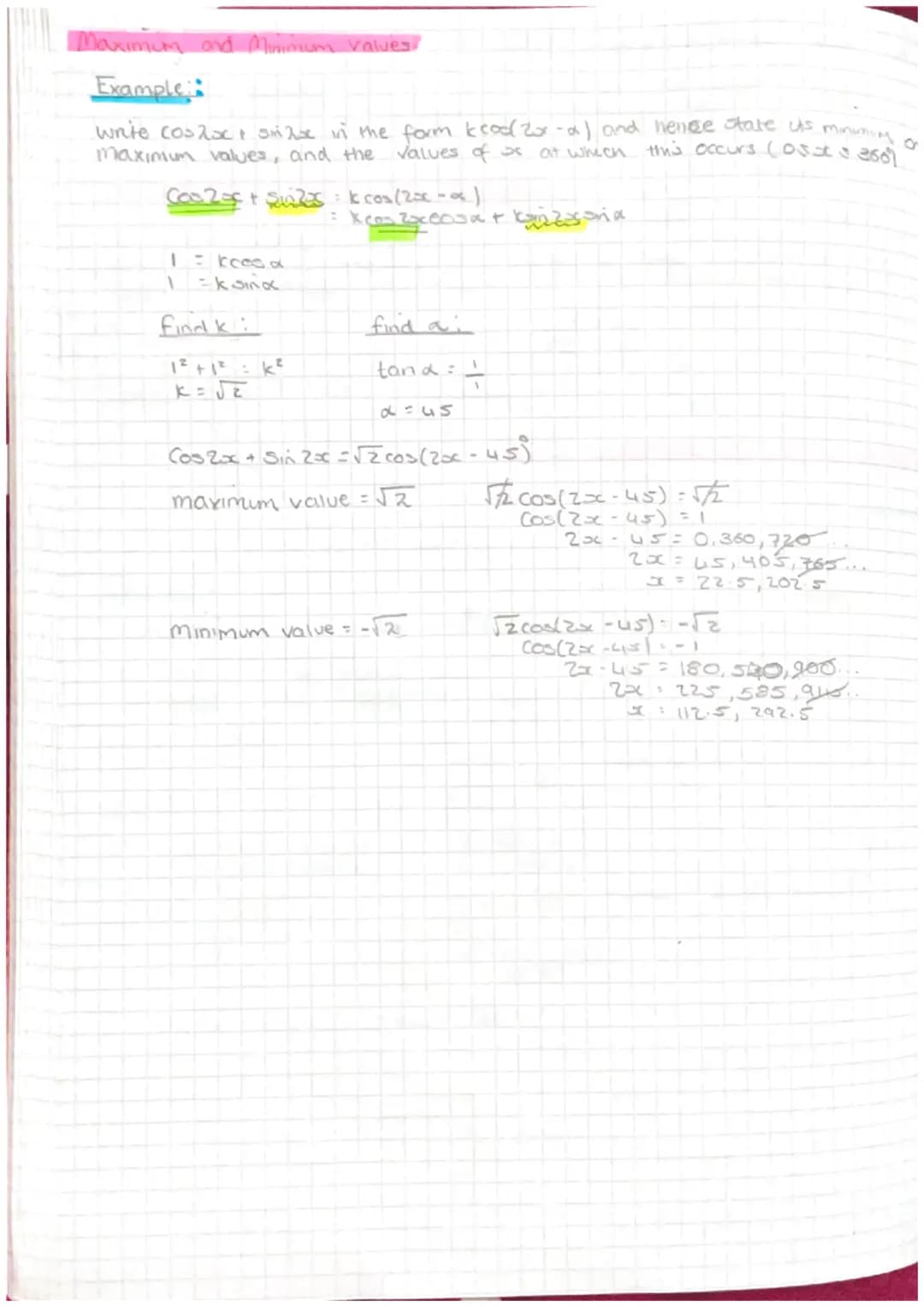 The wave function
When we and together the sve and casine functions we obtain a graph with
amplitude of 114 which is a cos graph moved 45° t