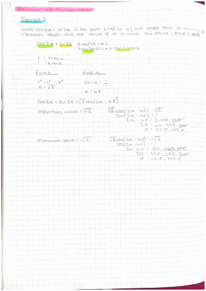 The wave function
When we and together the sve and casine functions we obtain a graph with
amplitude of 114 which is a cos graph moved 45° t