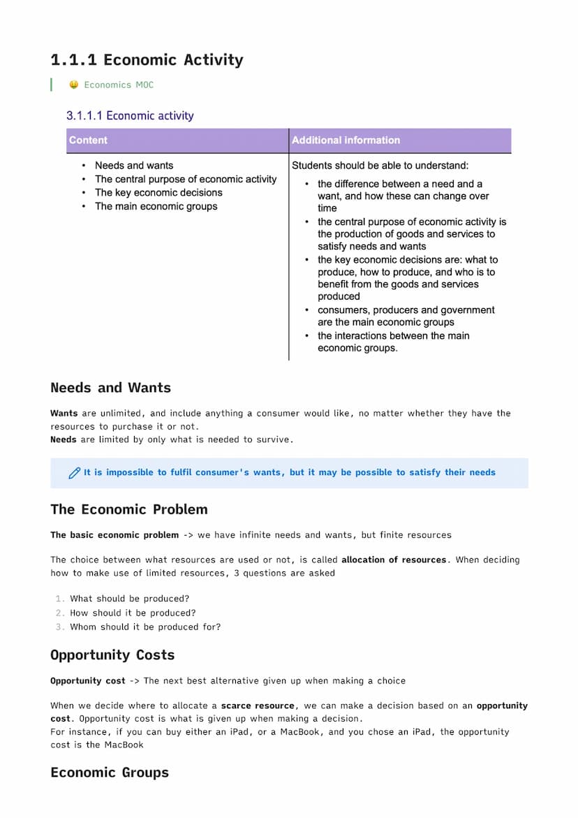 Economics Paper 1
Reuben Cowell 1.1.1 Economic Activity
Economics MOC
3.1.1.1 Economic activity
Content
•
Needs and wants
•
The central purp