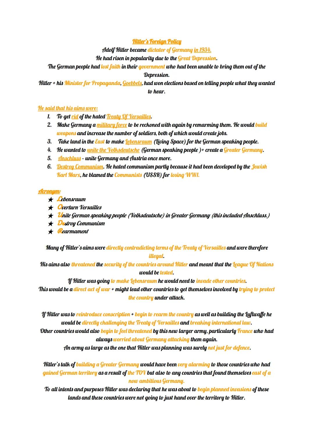 # Hitler's Foreign Policy

Adolf Hitler became dictator of Germany in 1934.
He had risen in popularity due to the Great Depression.
The Germ
