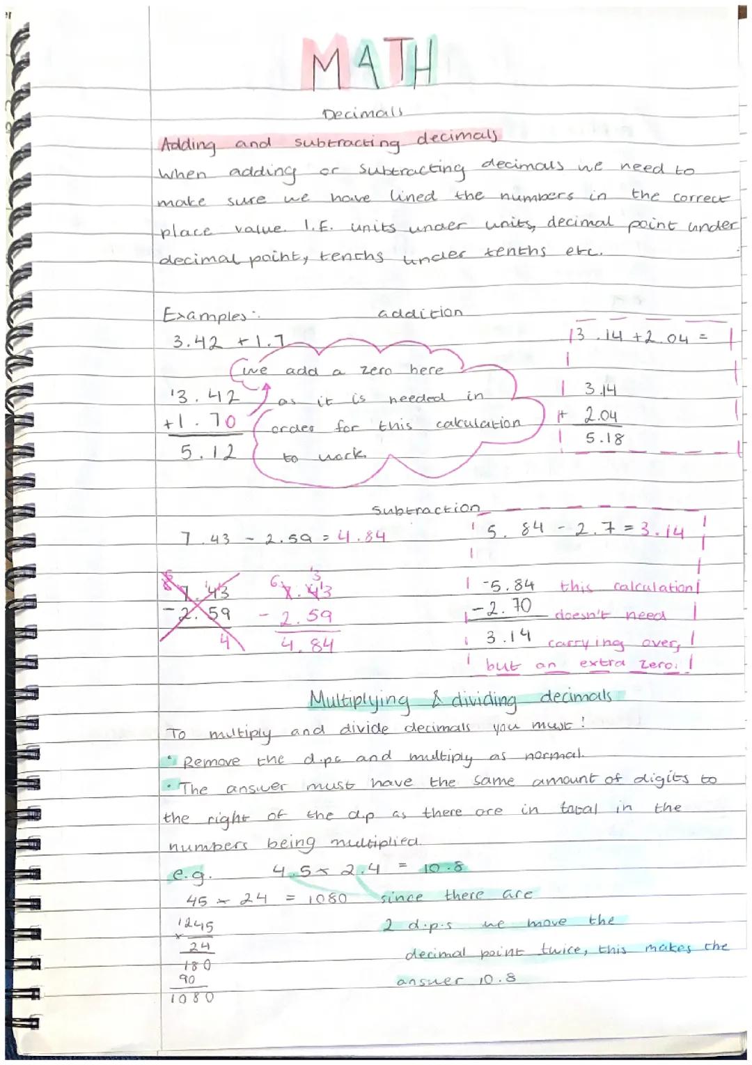 Decimals - multiplying and dividing