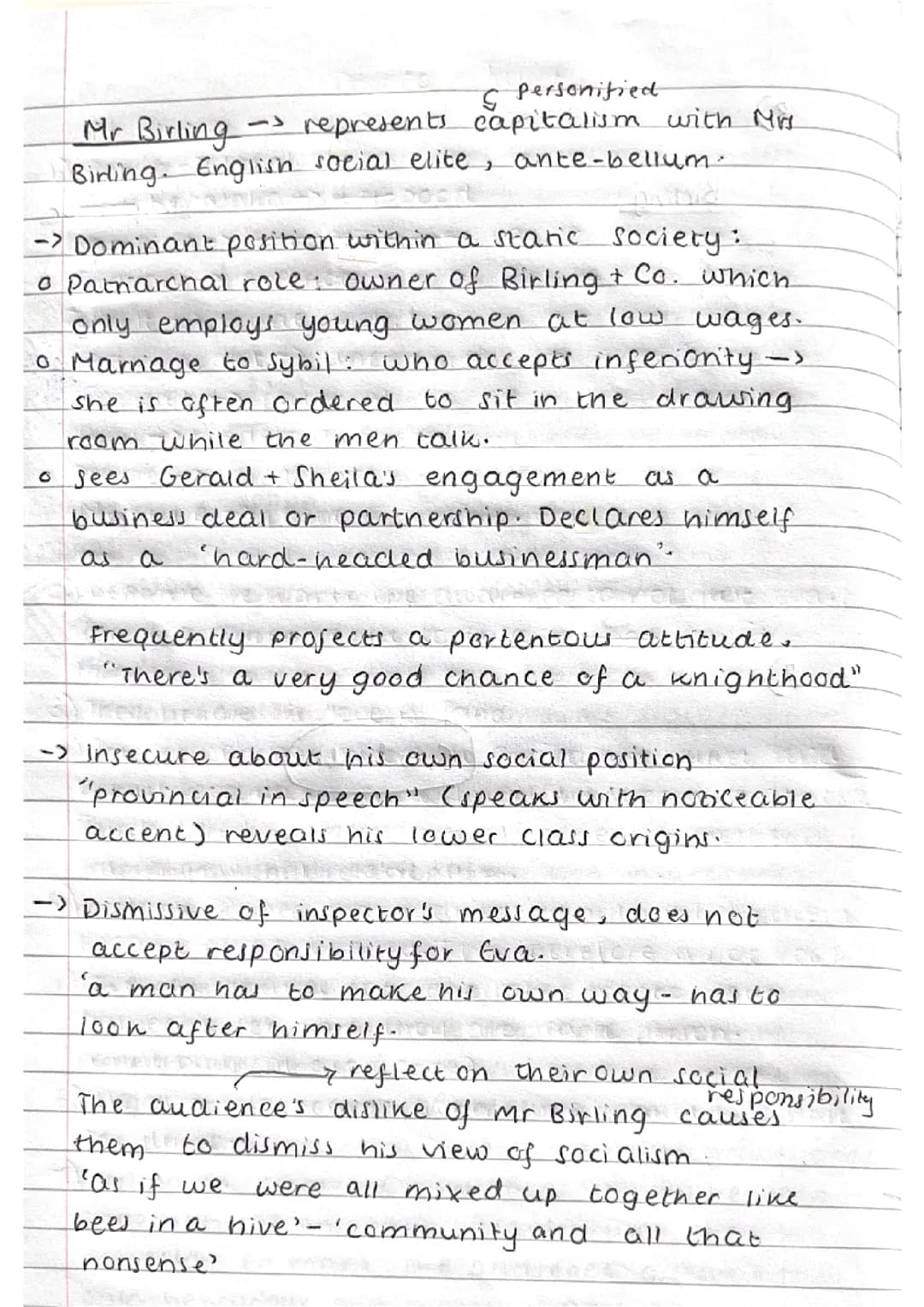 GCSE english literature Mr Birling ‘an inspector calls’ character + quote analysis 