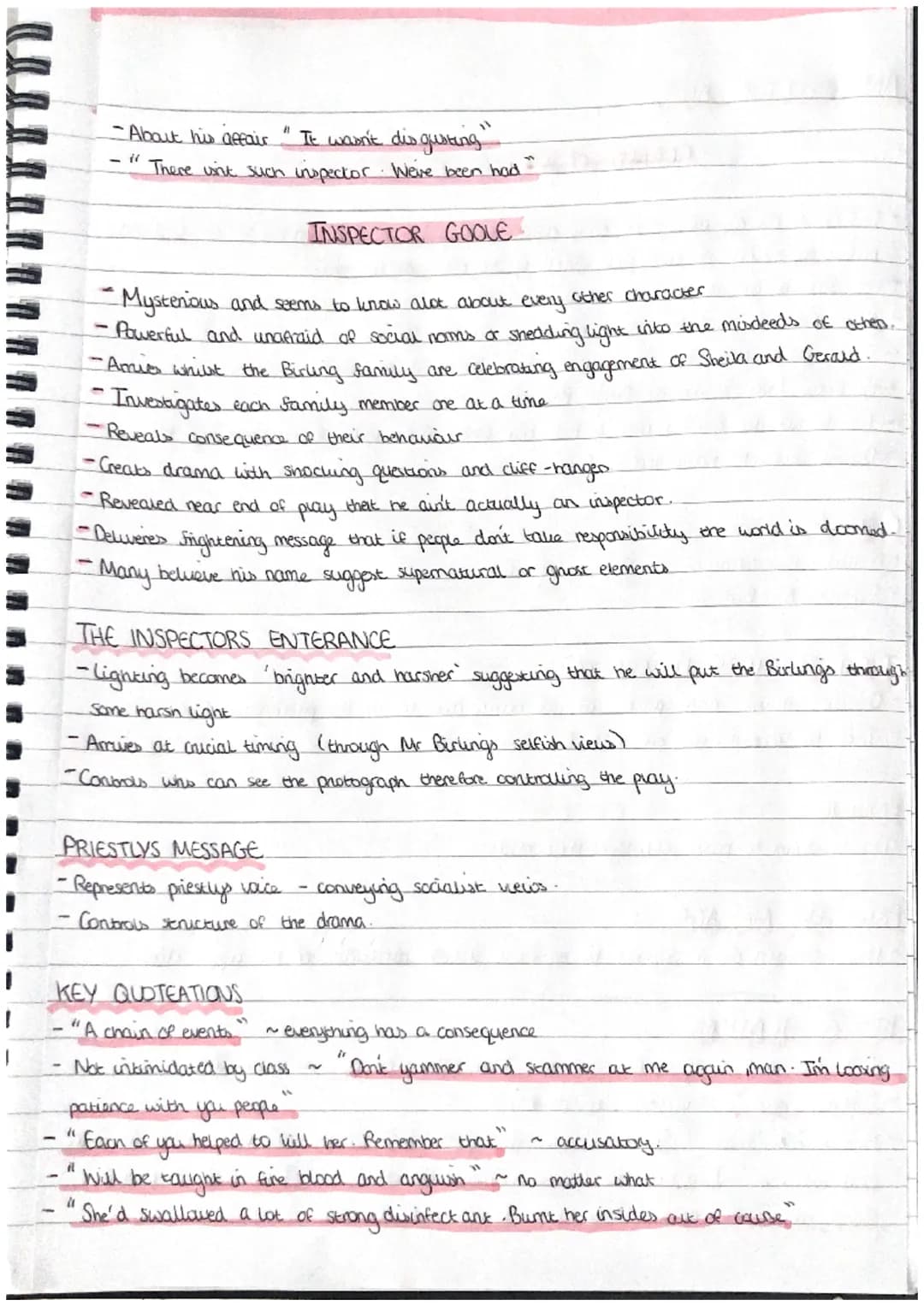 AN INSPECTOR CALLS
THEMES
- Life
Social class
•Capitation vs socialism
Individual vs
-Young
vs old
-Rich vs poor
responsibility
-Family
--Gu
