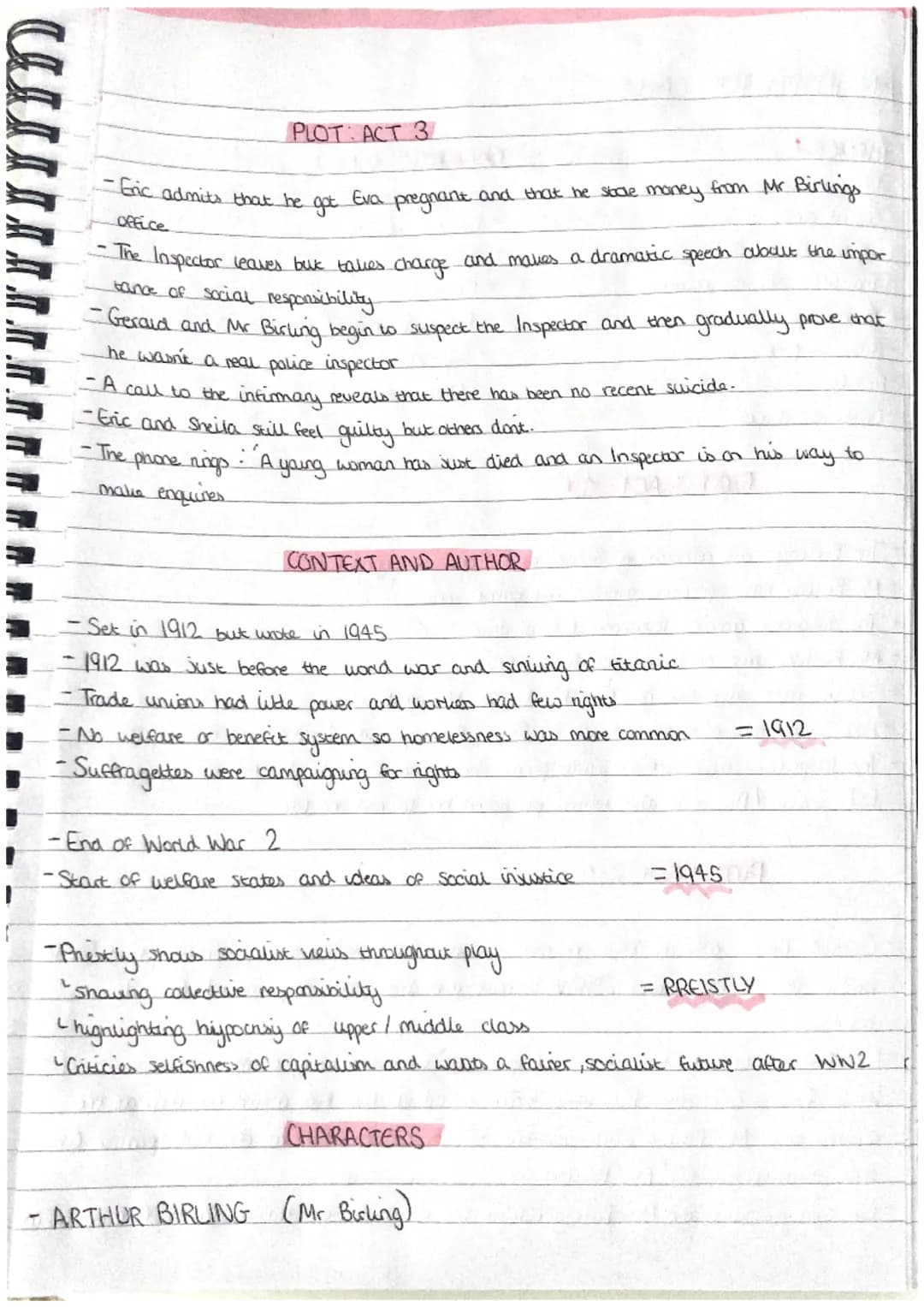AN INSPECTOR CALLS
THEMES
- Life
Social class
•Capitation vs socialism
Individual vs
-Young
vs old
-Rich vs poor
responsibility
-Family
--Gu