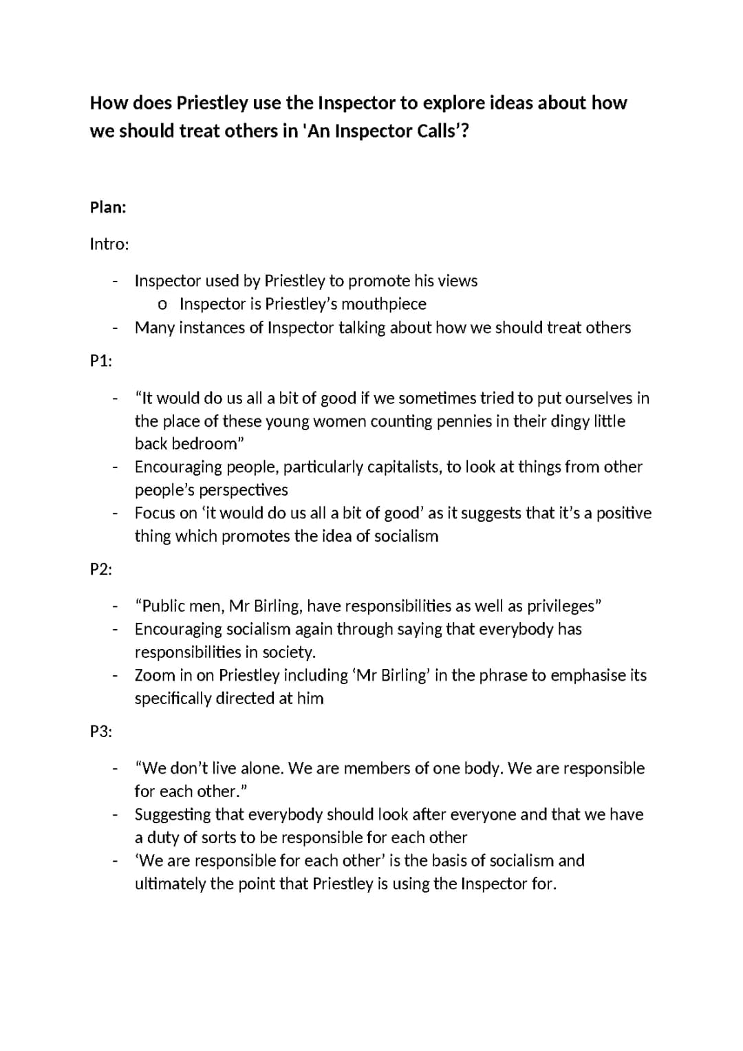 An Inspector Calls Model Answer with Plan