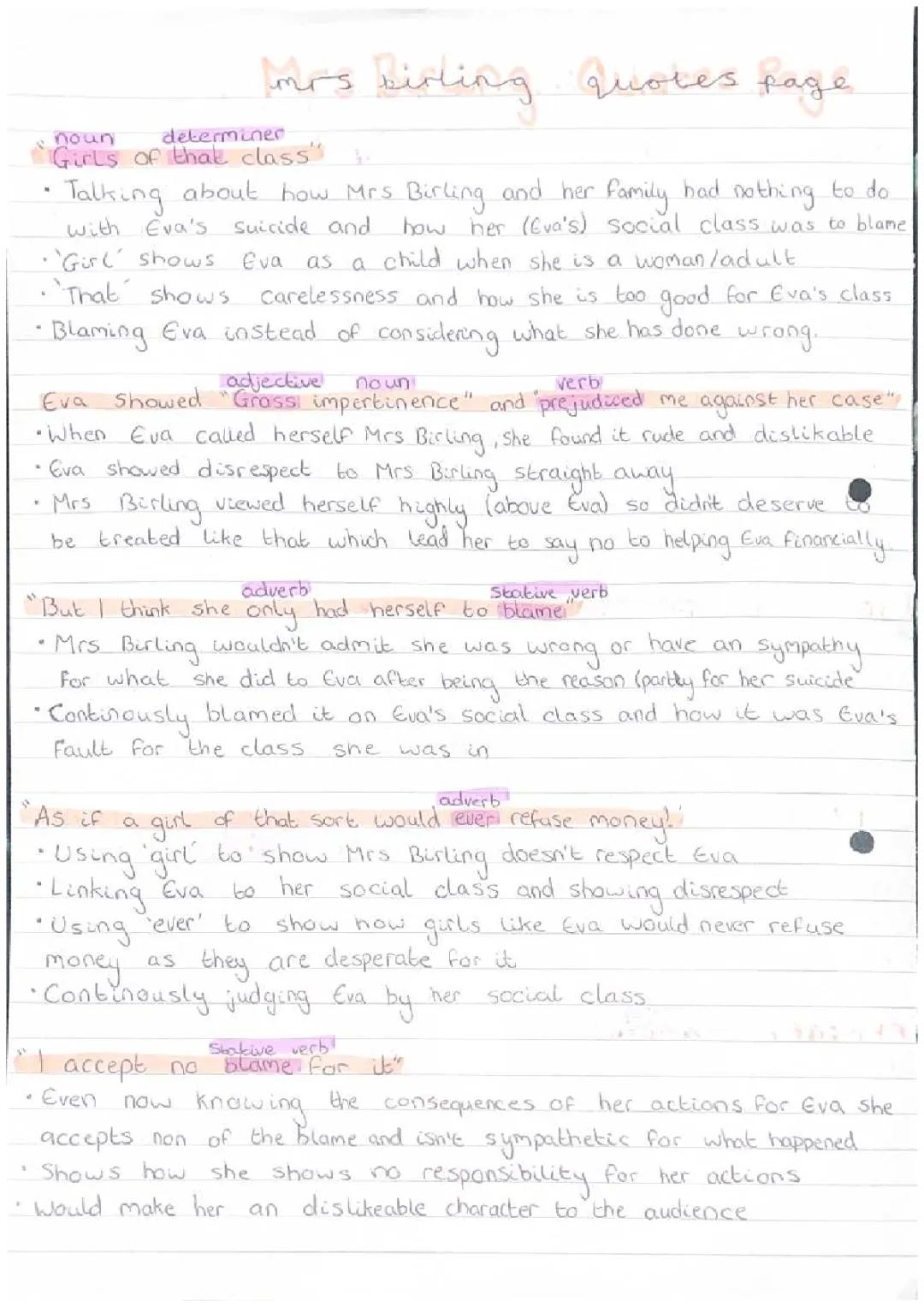 Mrs Birling Quotes and Character Analysis from An Inspector Calls