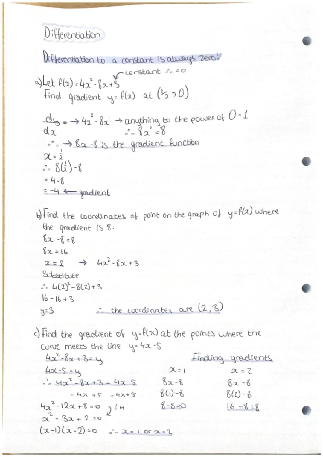 Differentiation
y=x² dy = nx²
da
dy
You CANT do dx when...
→xis in brackets
→x is in denominator
→x is in root form
The gradient function of