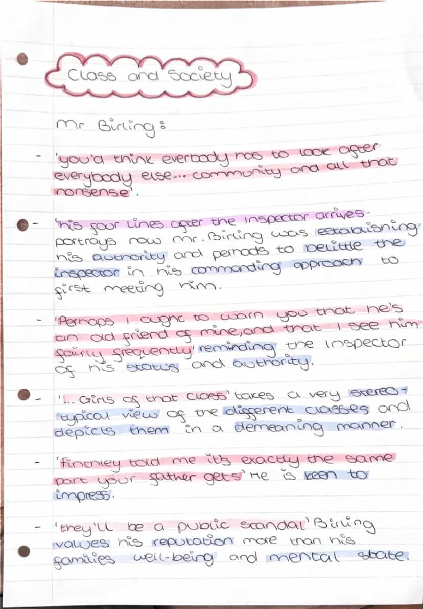 Priestley wanted
to highlight the
"As if a girl of that
sort would ever refuse
linequality between money! "Mr Birling
the classes. The
upper