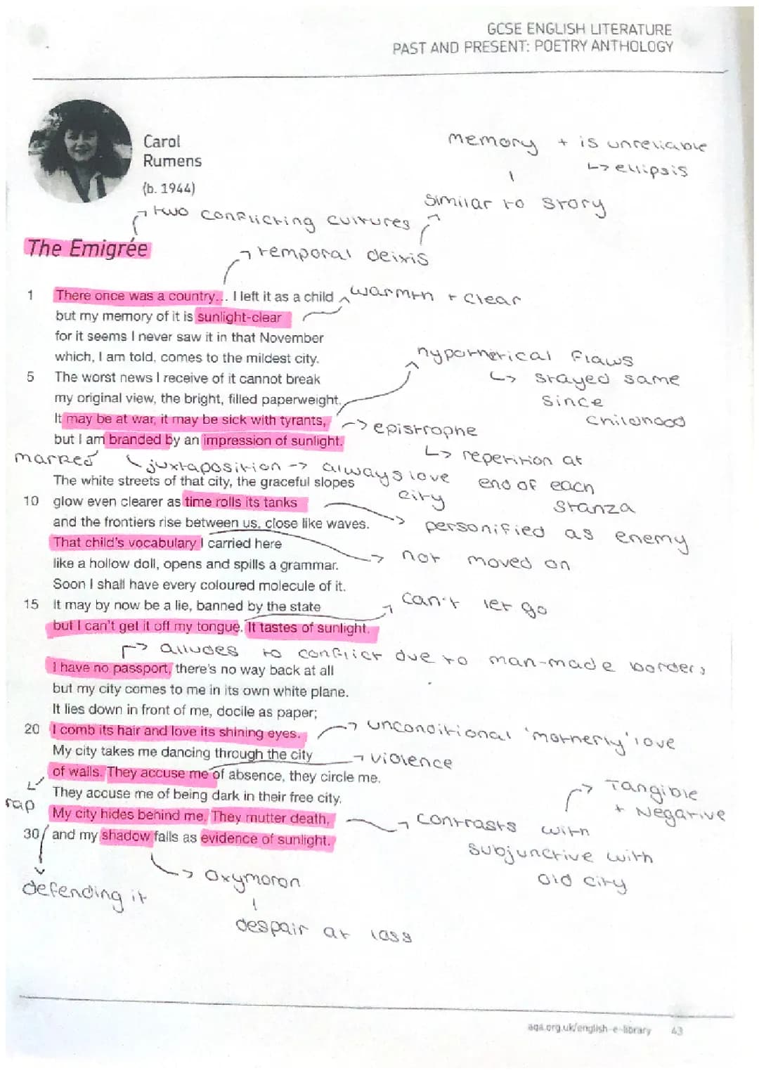 Fun GCSE Poetry: The Emigrée Poem Analysis for Kids