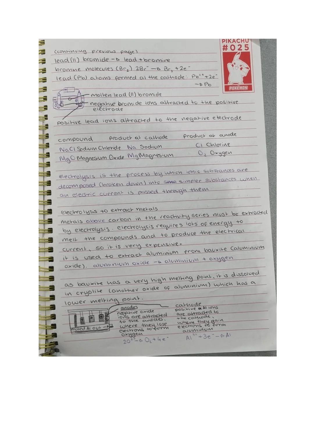 PIKACHU
#025

POKEMON

electrolysis
when an ionic compound is dissolved in water or
mchat melted to form an electrolyte, ins ions are
free t