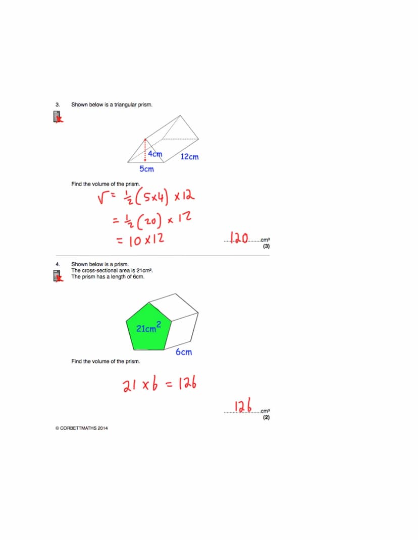 Name:
Exam Style Questions
Volume of a Prism
Ensure you have: Pencil, pen, ruler, protractor, pair of compasses and eraser
You may use traci