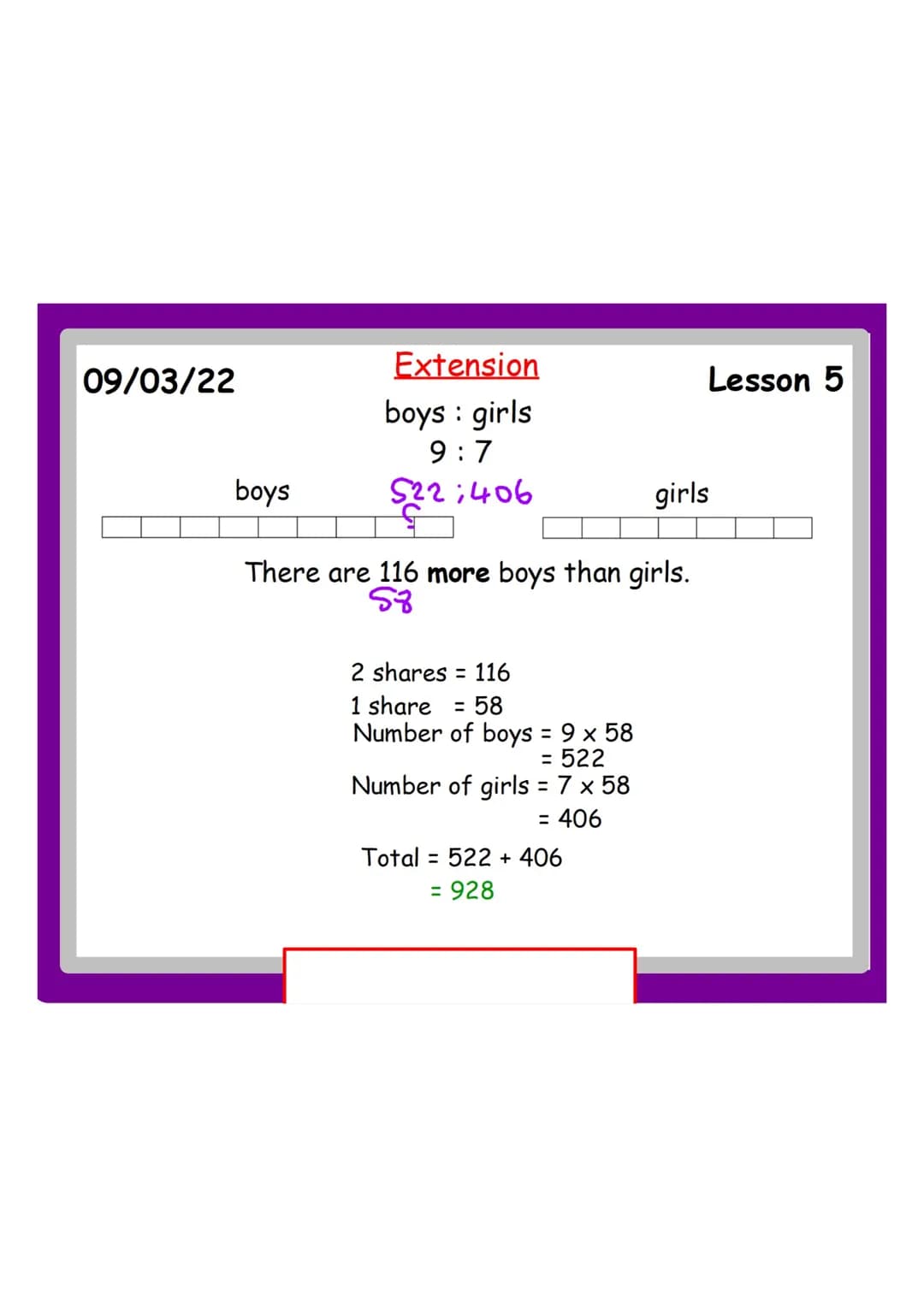 Starter
Non Calculator
Q1 Change 1 litre into millilitres.
Q2 Find of 40.
09/03/22
Lesson 5
Q3 Solve 7x2(x + 1) = 8
Extension
At a school nu