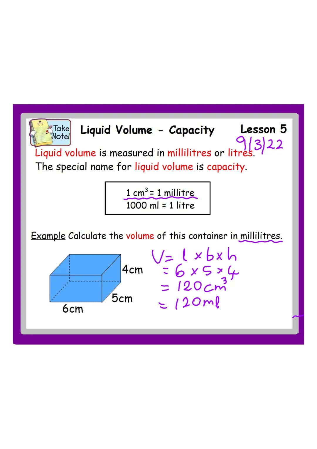 Starter
Non Calculator
Q1 Change 1 litre into millilitres.
Q2 Find of 40.
09/03/22
Lesson 5
Q3 Solve 7x2(x + 1) = 8
Extension
At a school nu