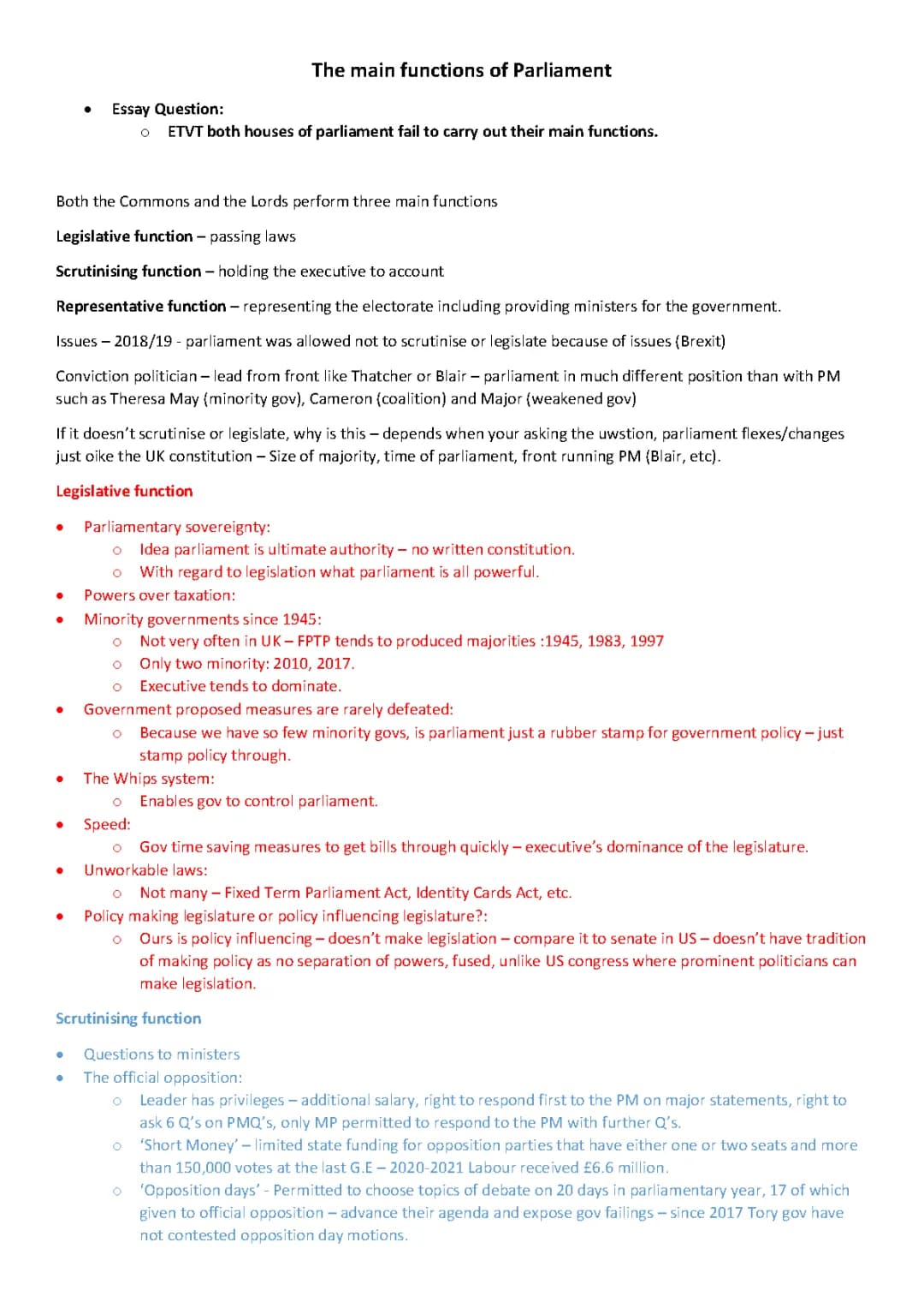 How Parliament Works: Examples of Scrutiny and Minority Governments
