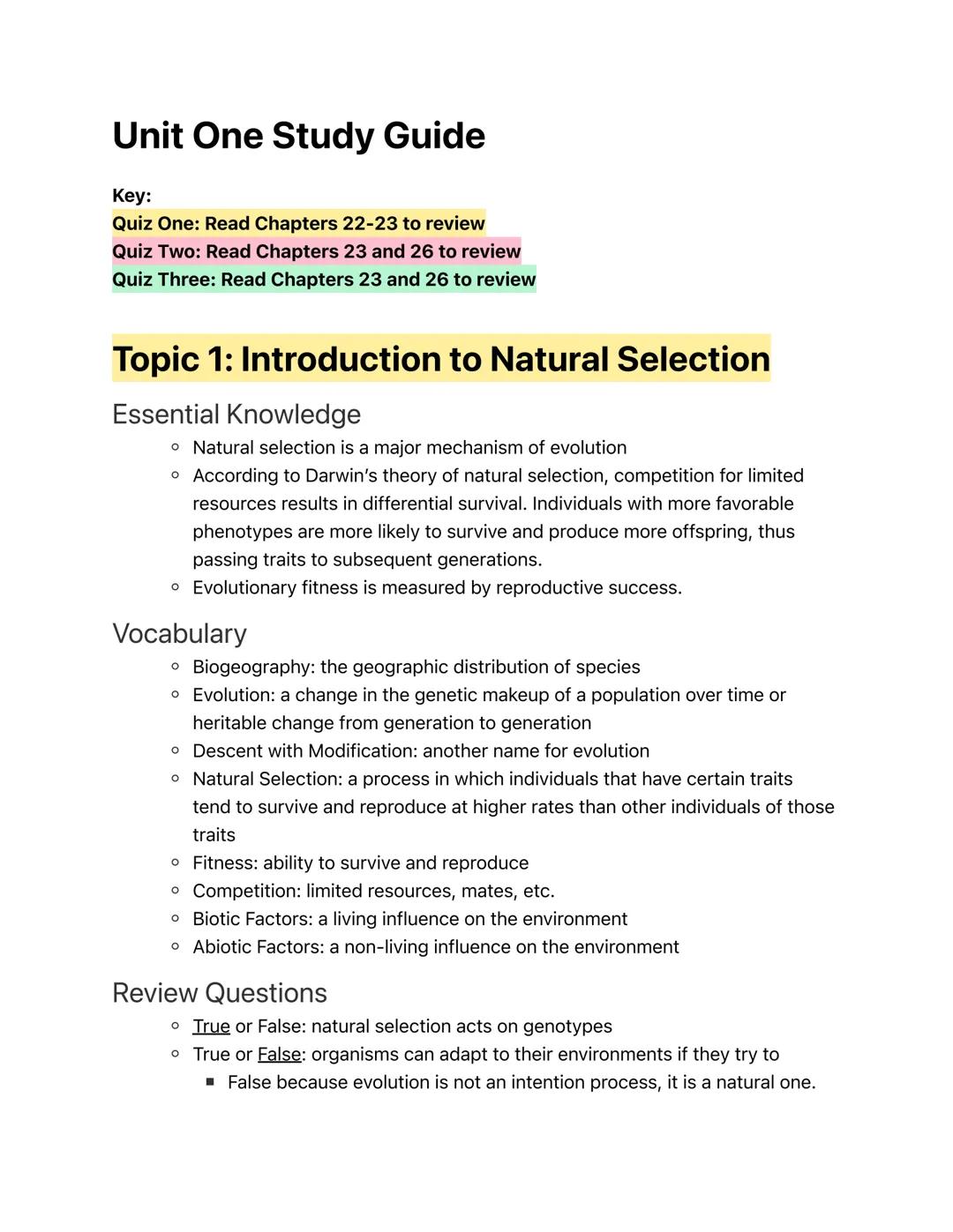 AP/College Biology: Evolution Unit