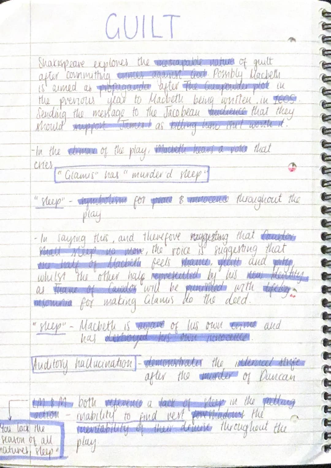 GUILT
Shakespeare explores the capable nature of guilt
after counmitting comes agancs Code. Possibly Macbeth
is aimed as one after the Cremp
