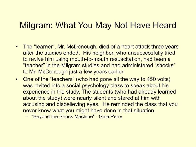 The Milgram Obedience Studies
(1963 & 1965)
And "Milgram Revisited"
(Jerry Burger, 2009) Experimental Question
Under what conditions will pe